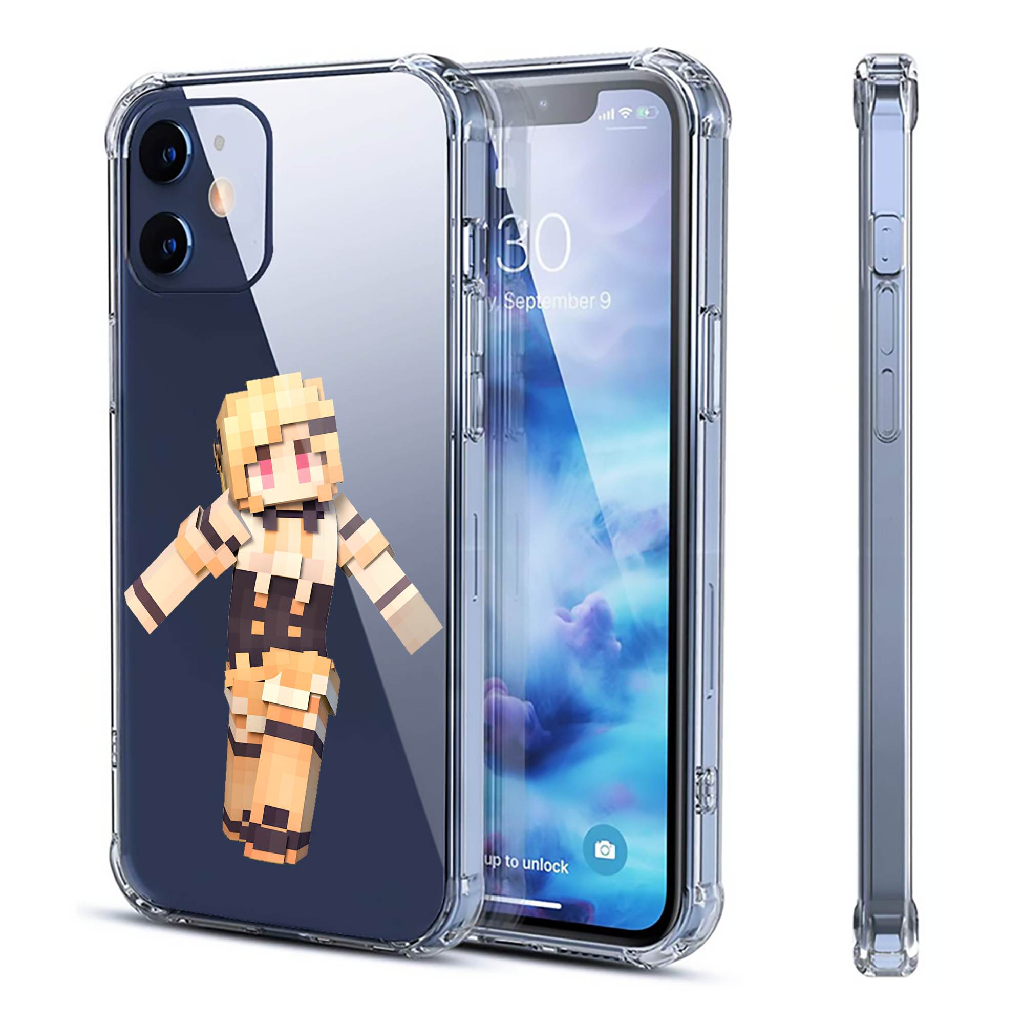 （画像用） マインクラフト ブロックの世界 Minecraft MC Block world 【iPhone 12シリーズ対応】透明スマホケース（クリアソフトケース）